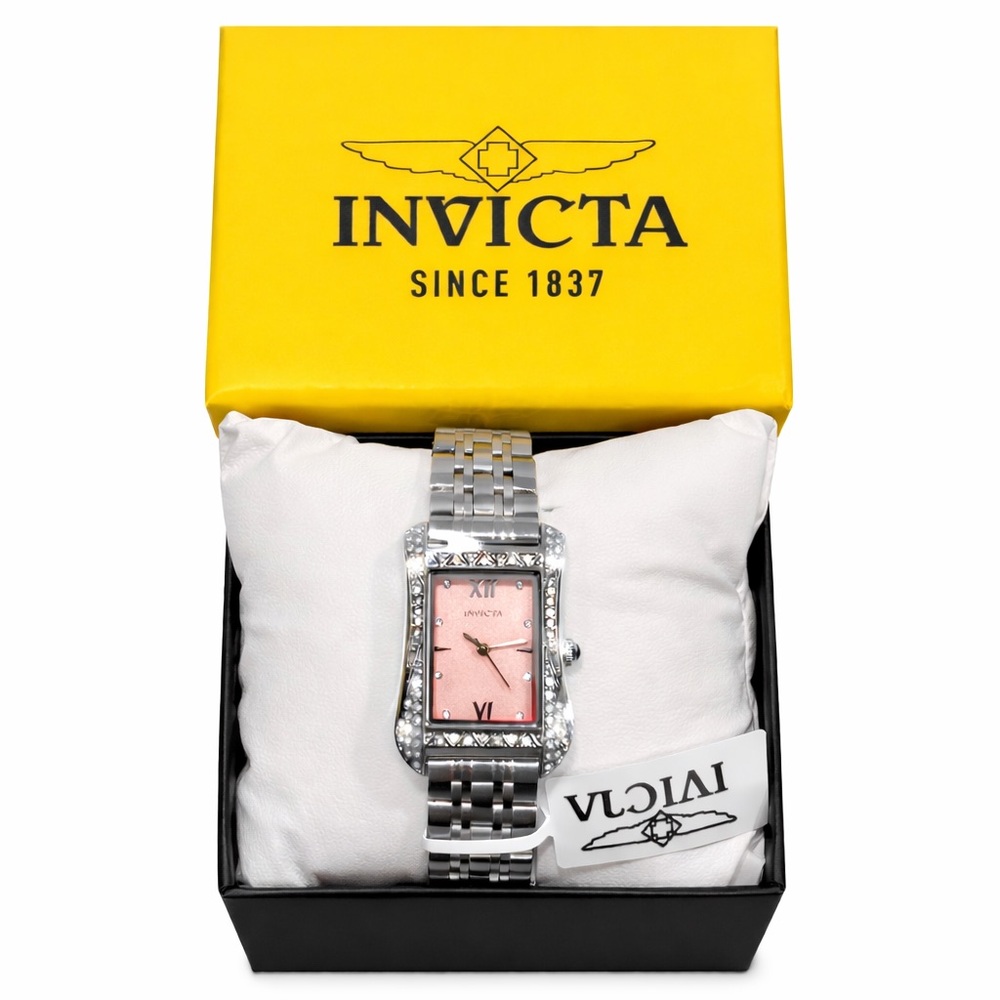 Invicta Silver Stainless Steel Pink Dial Crystal Accent Women's Watch